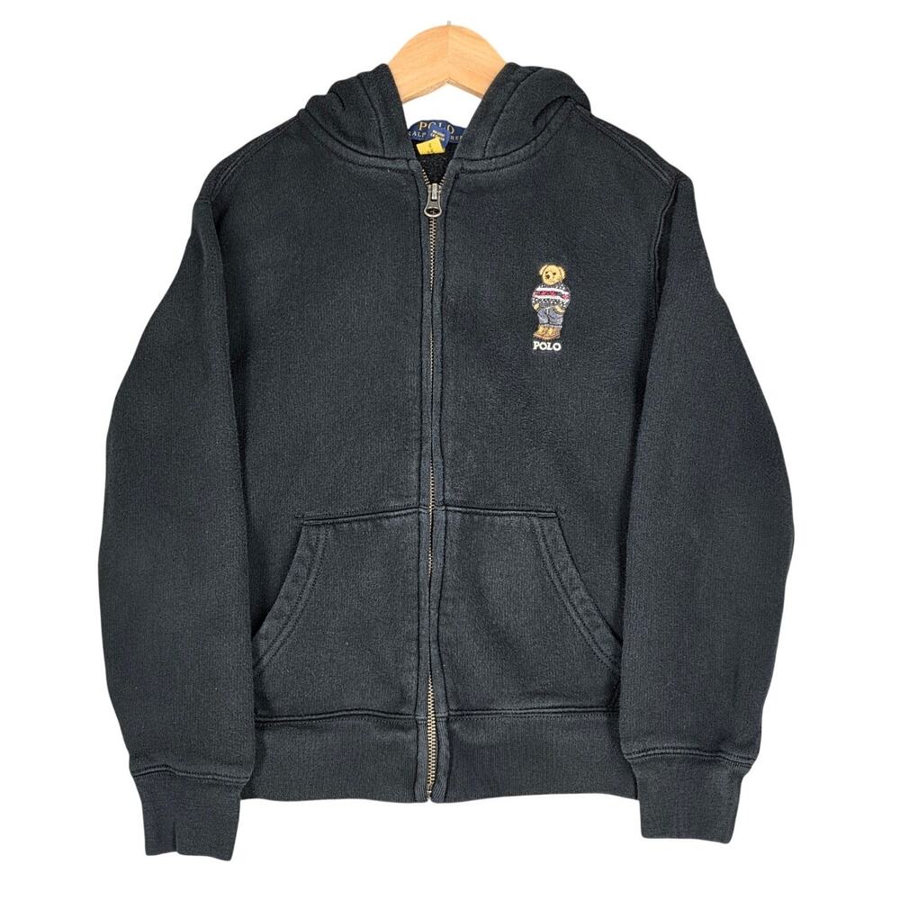POLO RALPH LAUREN EMBROIDERED POLO BEAR FULL-ZIP HOODIE – KIDS S/P (8) – BLACK